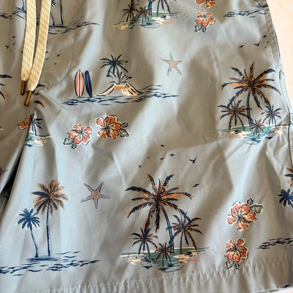 Sonoma Goods For Life Mens XL Swim Trunks Blue Tropical Palm Tree Surfboard XL